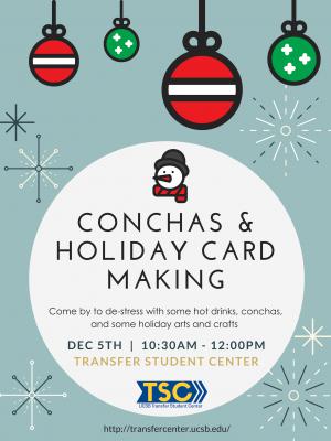 Come by to de-stress with some hot drinks, conchas, and some holiday arts and crafts. Wed. December 5th 10-12pm
