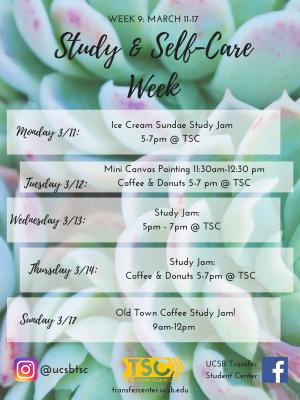 Please visit the TSC for Study and Self-Care events!
